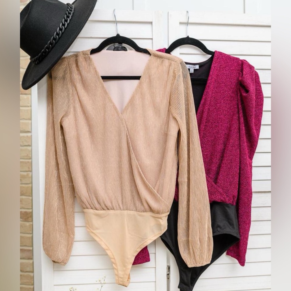 Work It Babe Rose Gold Faux Wrap Bodysuit Size Medium
